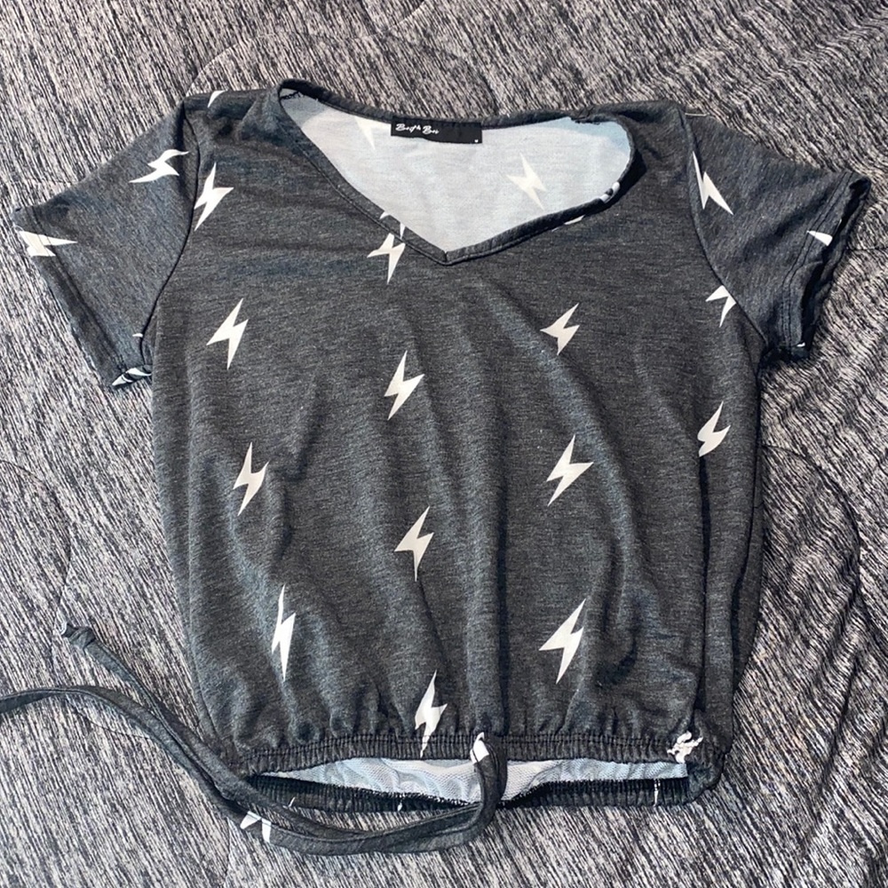 Grey/White Scrunch Crop T-Shirt